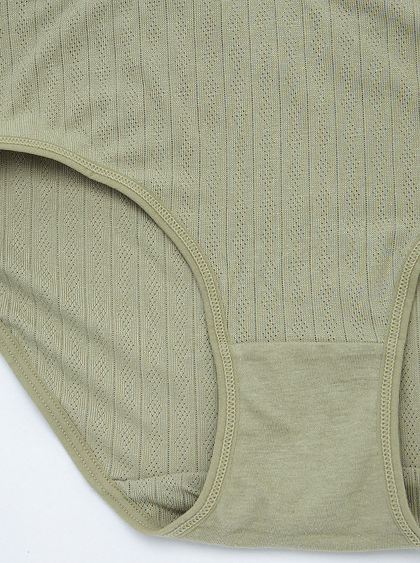 Thumbnail for Women’s Ribbed High Waist Cotton Brief – Olive Green (HUZB4006GL)